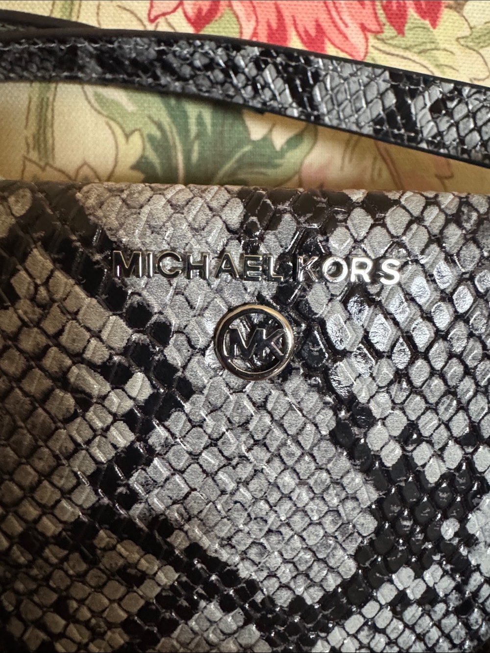 Michael Kors Black and Gray Snake-Embossed Satchel - Picture 2 of 3